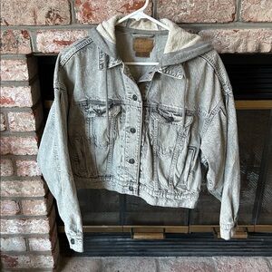 American Eagle Outfitters‎ Cropped Hooded Denim Jacket Gray Size XS